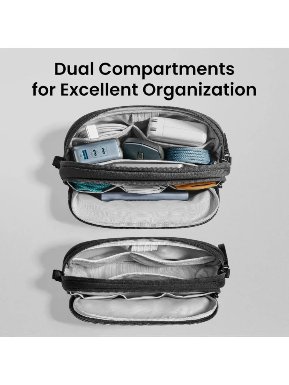 Water-Resistant Tech Organizer Pouch | Dual Compartment Travel Case for Cords